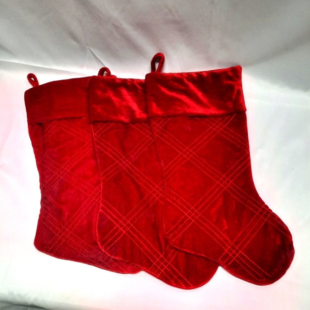 NWOT 3 Christmas Red embossed plush Stockings